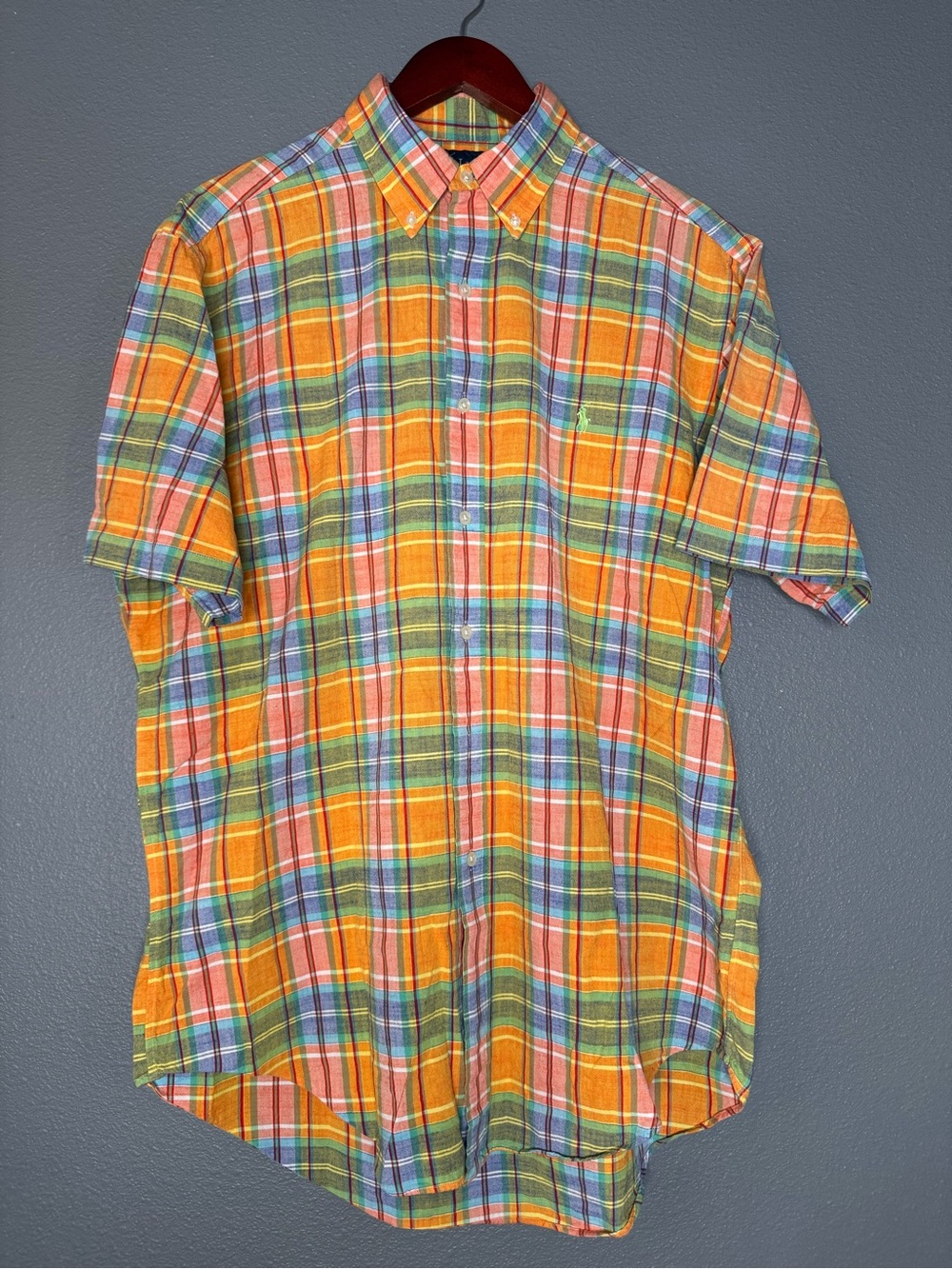 Ralph Lauren Mens M 100 Cotton Madras Plaid Classic Fit Short Sleeve Shirt